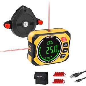 PREXISO 3-in-1 Digital Angle Gauge Magnetic with Laser Level, Rechargeable Digital Level with Wall Mount Base, 0-90 & 0-180 Range, Angle Finder with Cross Line for Woodwork, Saw, Hanging Frames