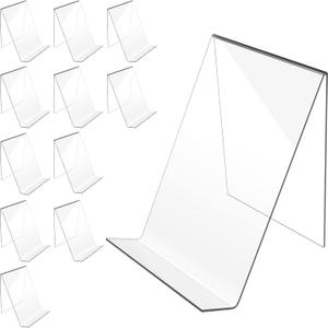 trophable 12PACK Acrylic Book Stand, 4x5 Inch Clear Book Display Easel Clear Acrylic Holder for Displaying PictureNotebooks,Music Sheets Artworks,CDs (Clear 3mm/Thick)