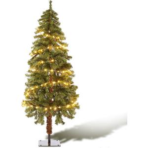 4 ft Pre-lit Artificial Christmas Tree Fake Hickory Cedar Topiary Slim Mini Trees with LED Lights and Stand Plants Faux for Garden Outdoor Indoor Door Offices Farmhouse Home Decor