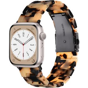 Resin Watch Band Compatible with Apple Watch Band for Women 38mm 40mm 41mm Tortoise Metal Buckle Wristband Bracelet Strap for iWatch Series 10 9 8 7 6 5 4 3 2 1 SE (Tortoiseshell Floral)