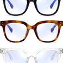 Oversized Blue Light Blocking Glasses for Women & Men - 3 Pack Fashion Computer Eyewear with Anti-Glare & UV400 Protection for Eye Strain Relief, Sleep Support & Daily Office Use