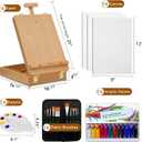 Deluxe Art Supplies 27 Pieces Art Set with Tabletop Easel, 12 Colors Acrylic Paint, 10 Paint Brushes, 3 Canvas Panels, Palettes