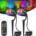 HIBOITEC 12W Christmas Spotlight Outdoor with Remote Plug Timer Color Changing 120V Landscape Lighting Waterproof Dimmable LED Spot Light for Yard Christmas Outside House Garden Tree Decoration 2Pack