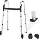 Careboda Folding Walker for Seniors, Lightweight Walker with Front Wheels & Glide Skis, Height Adjustable for Men & Women, 30-37 Inches, Easy to Move and Stable, Supports Up to 300 lbs, Silver