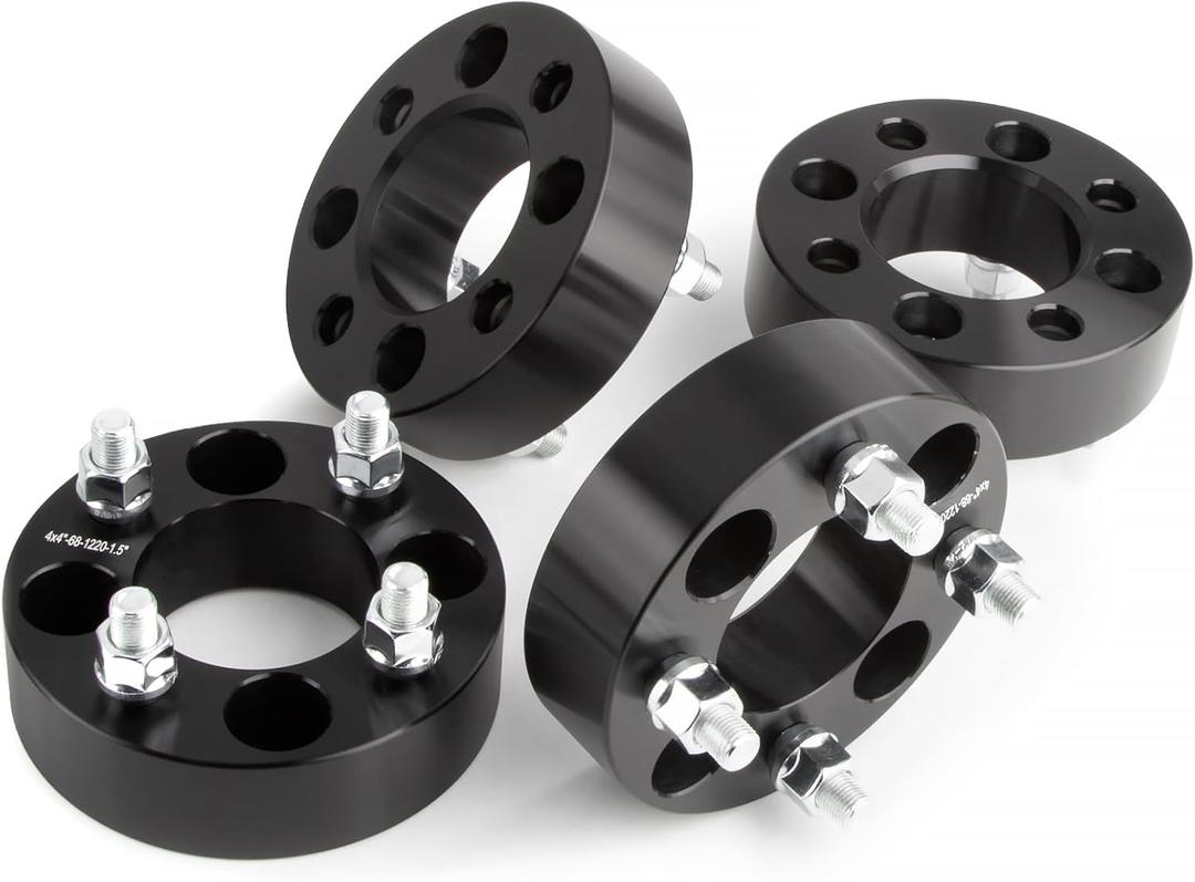 JiiinMiiin 4X4 1.5"(38mm) Black Golf Cart Wheel Spacers Adapters with Hub bore 68mm Fits for EZ GO EZGO Club Car, Thick 4x101.6mm 1/2" x20 Studs, 4PCS (1.5" - 4x4 - 4pcs)