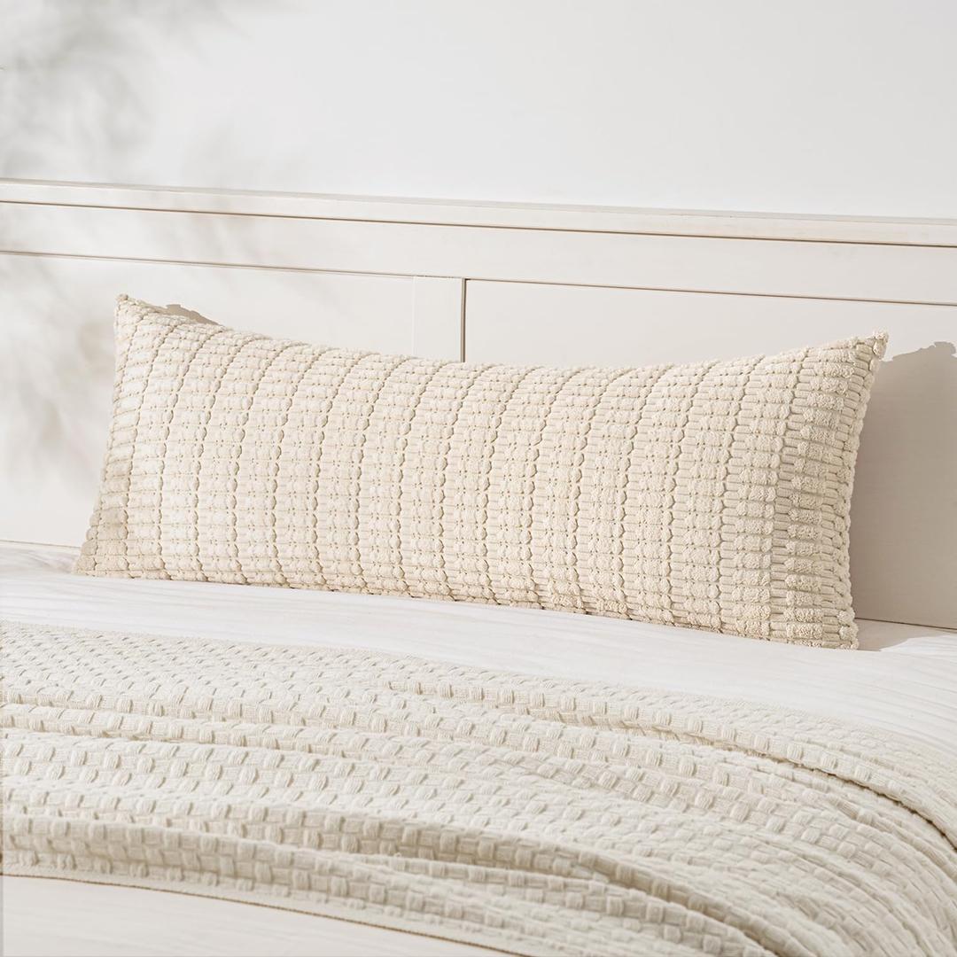 MIULEE Pack of 1 Cream White Long Body Lumbar Decorative Throw Pillow Cover 14x36 Inch for Bed Couch Sofa Living Room Soft Boho Pillow Cover Modern Farmhouse Home Decor