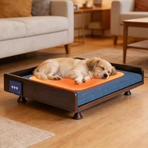 Smart Pet Bed, Downward Suction Ventilation, 3-Speed Cooling and Warmth, Solid Wood Frame, Touch Control, 3-Color Ambient Light, Removable Washable Pad, All-Season Pet Sofa for Cats and Dogs