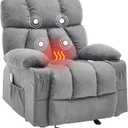 Massage Rocker Recliner Chair with Heat and Vibration Ergonomic Rocking Lounge Chair for Living Room Comfy Overstuffed Recliner with 4 Side Pockets,2 Cup Holders, Grey