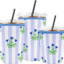 Iced Coffee Sleeve Reusable Cup Sleeves for Cold Drinks Neoprene Plastic Cup Covers for Drinks, Stripes Flowers