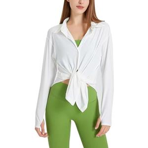 Women's UPF 50+ UV Sun Protection Long Sleeve Shirt Button-Down Shirt Yoga High Stretch Sport Blouses, XL, White