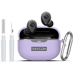 [3 in 1] for Raycon Everyday Earbuds(2024 Edition) Case Cover with Cleaner kit, Logo Visible Design Shockproof Silicone Protective Cover for Raycon Everyday Earbuds with Carabiner-Purple (Purple)