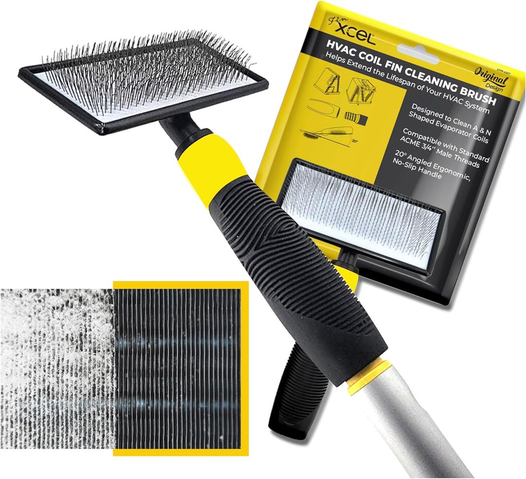 FinXCEL HVAC Coil Cleaning Brush | ACME Pole Compatible | 135 Angled Pins | DIY Tool for Tight A/C Coil Spaces | Chemical-Free | Pole Not Included
