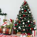 12 Pcs Neutral Christmas Ornaments 3.15 Inch Red Green White Beige Crochet Christmas Ball Boho Farmhouse Rustic Ornaments Handmade Knitted Woven Wool Ball for Xmas Tree Decoration