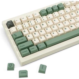 130 Keys Green PBT Keycaps, MDA Profile Dye Sub Custom Keycap, English ANSI Layout Beige Green Keycaps Botanical Key Caps for Cherry MX Mechanical Keyboard