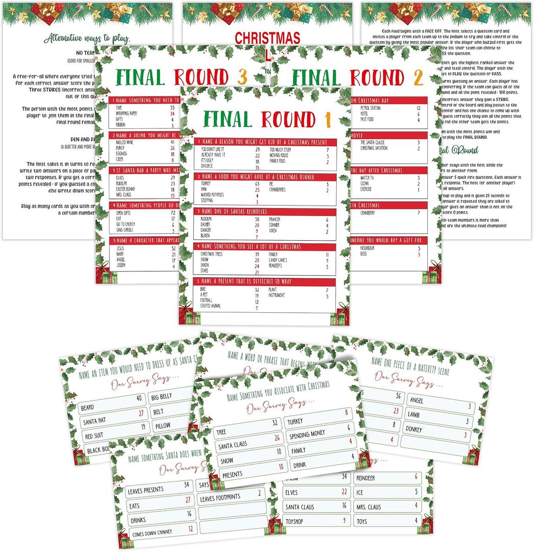 Toctose Christmas Friendly Feud Game Set, Friendly Feud Quiz, Family Feud Quiz, Baby Shower Game, Family Games for Adults, Christmas Games Xmas Holiday Winter Party Supplies-L005