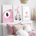 JBZZD Pink Coquette Canvas Wall Art Set of 3 Trendy Preppy Disco 8 Ball Cherry Wall Decor Posters Room Decor Prints Pictures for College Apartment Girls Bedroom Living Room Framed 16x24 In, 24L x 16W