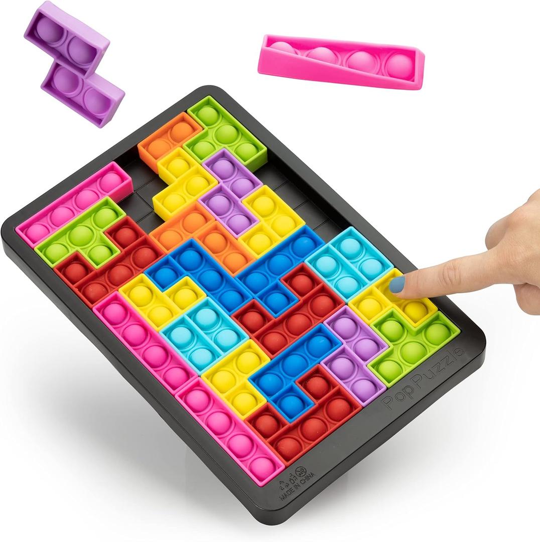 Power Your Fun Pop Puzzle Popper Fidget Game - 27pc Jigsaw Puzzle Game Pop Push It Bubble Sensory Fidget Toys for Learning, Stress Relief Silicone Push It Popper Board for Kids and Adults (Black)