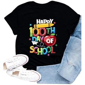 Cutesong 100 Days of School Shirts for Women Happy 100th Days Teacher T-Shirt Funny Pencil Apple Tee Tops, Size XXL, Black