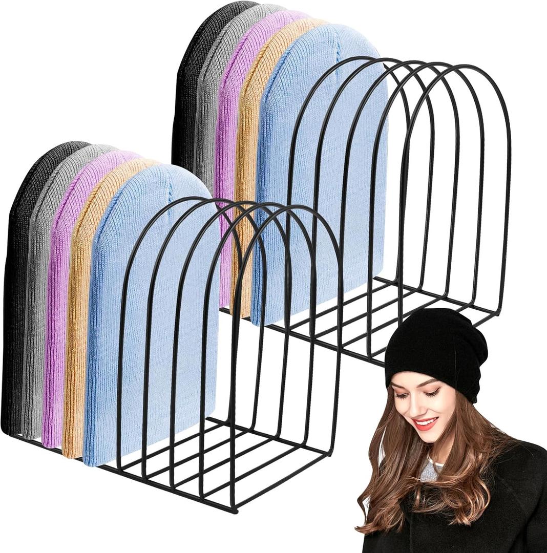 2 Pcs Beanie Holder Organizer, Knitted Hat Storage Rack Display Stand Metal Cap Holder for Winter Swimming Hat Display Home Entryway Tabletop Bedroom Closet Dresser Room Office 