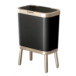 15 Liters/ 4 Gallon Black Trash Can, Small Garbage Can with Push Button Lid, Stylish Simple Human Waste Basket with Gold Edge, Cat Proof Trash Bin Container for Kitchen, Bathroom, Study Room, Bedroom