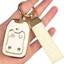 OLLEN 5-Button TPU Key Fob Cover, Fit for GMC Acadia 2017-2025, for Terrain 2018-2025, Fit for Sierra 2019-2025, for Chevy Silverado 2019-2022, Full Protection Soft TPU Key Case, with Keychain, White