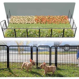 FXW Garden Fence Outdoor for the Yard 24in(H) x 22.8ft(L) Heavy Duty Metal Animal Barrier for Dog, No Dig Decorative Dog Fence, 12 Panels, Black