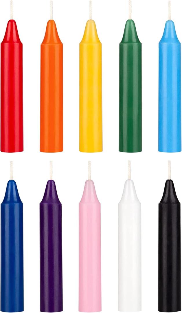 Mega Candles 10 pcs Unscented Assorted Color Exquisite Mini Taper Spell Candles, 4 Inch Tall x 3/4 Inch Diameter, Magic Chimes, Enchantment, Casting Rituals, Witchcraft, Wiccan, Altar, Metaphysical