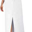 Hybrid & Company Women's Long Denim Skirt Stretch Jean Skirt for Office and Casual Wear (White, M)