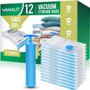 12Pack Small Vacuum Storage Bags, New Air Valve Space Saver Vacuum Sealer Bag for Clothes, Comforters, Blankets, Bedding, Hand Pump Included, Two Vacuum Ways (12 Small Hand Pump)