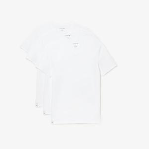 Lacoste Men's 100% Cotton Regular Fit V-Neck Undershirt, 3-Pack (X-Large, White)