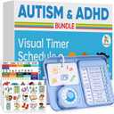 5-in-1 Visual Timer and Schedule Planner for Kids with ADHD & Autism Learning Materials Bundle, Task Timer with Chore Chart Board for Kids, Sensory Products Toys for Home, School (100+ Cards)