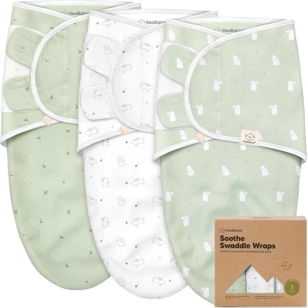 KeaBabies 3-Pack Organic Baby Swaddle Sleep Sacks - Swaddles for Newborns, Infant 0-3 Months, Baby Girls, Boys, Soft & Snug Newborn Sleep Sack, Nursery Swaddling Blankets (Bunnies, XS)