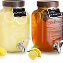 Mustry Glass Drink Dispenser for Parties, 1 Gallon Beverage Dispenser with Spigot Solid Stainless Steel, Used as Lemonade Dispenser Sun Tea Jar Kombucha Jar, Set of 2 (Double)