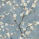 Fvlow Blue Blossoming Branches Floral Wallpaper Peel and Stick 17.4" x 394" boho treetops Contact Paper White Flowers Wallpaper Removable Self Adhesive Covering for Bedroom Cabinet Bathroom Home Decor