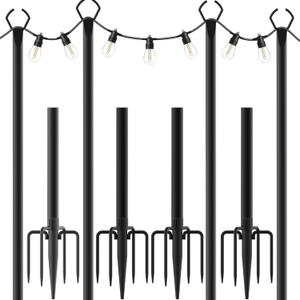 AILBTON 10Ft String Light Poles 4 Pack,Light Poles for Outside Lights,Outdoor with Fence Brackets Hanging Lights,Metal Stand Deck Patio Backyard