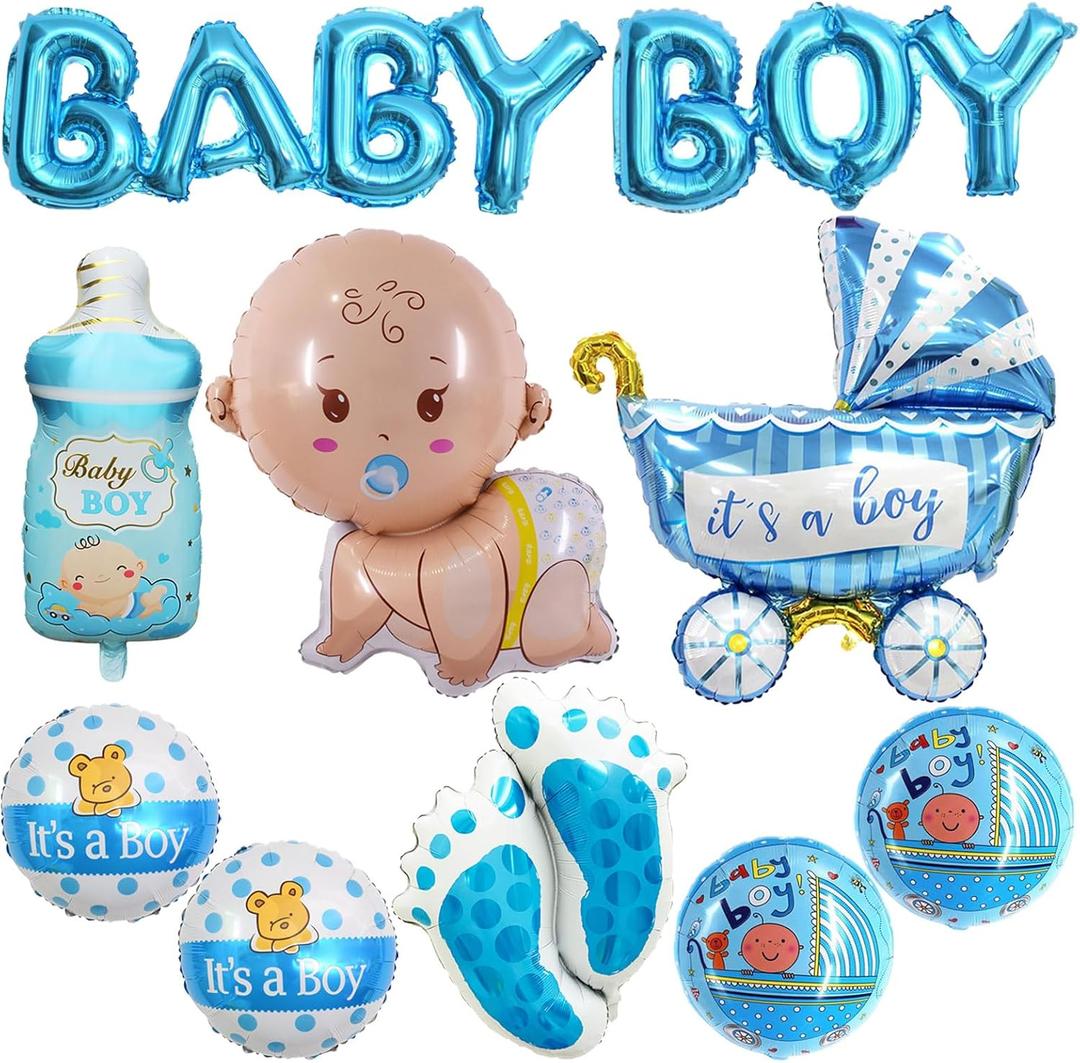 10 Pcs Baby Boy Balloons, Blue Baby Shower Balloons for Boy, Its A Boy Balloon Mylar Baby Boy Letter Foil Balloon for Welcome Home Gender Reveal Party Decorations