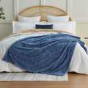 EXQ Home Fleece Throw Blanket for Couch or Bed - 3D Imitation Turtle Shell Jacquard Decorative Blankets - Cozy Soft Lightweight Fuzzy Flannel Blanket Suitable for All Seasons(50"60",Dark Blue)