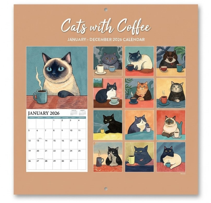 2026 Wall Calendar  2026 Calendar, January  December 2026, 12" x 24" (Open), Cats Calendar 2026 with Hanging Hole for Home & Office