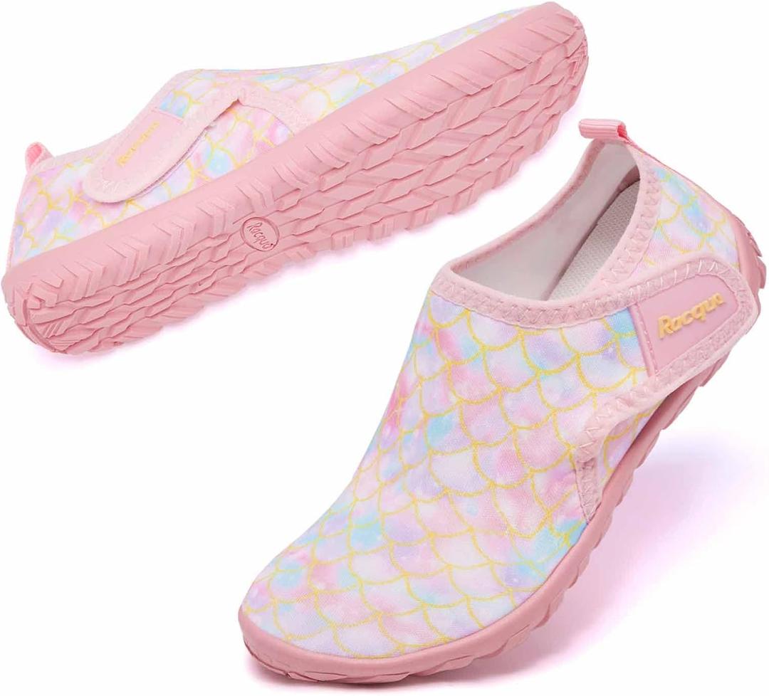Racqua Boy's Girl's Kids Water Shoes Barefoot Swim Quick Dry Lightweight Sport Aqua Shoes(Little Kid/Big Kid) (Hdk1602-mermaid)