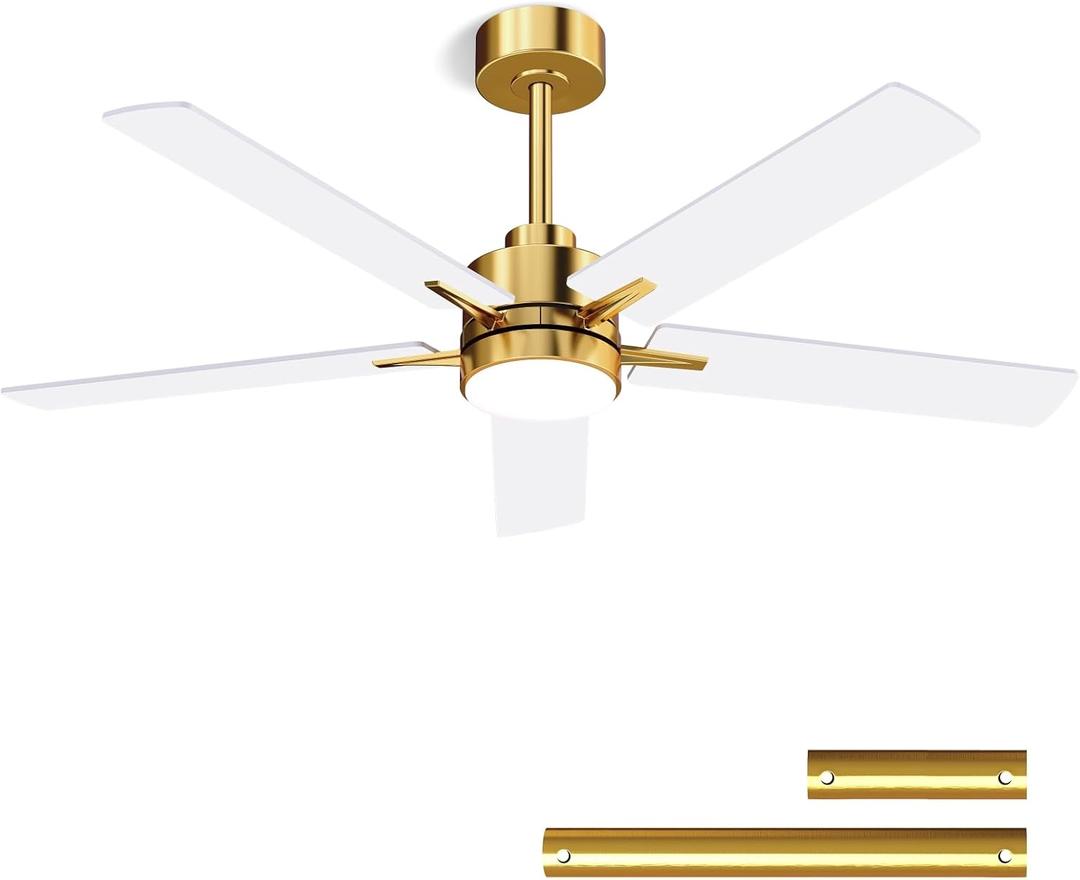 LANMEL 52'' Ceiling Fan with Lights and Remote, Low Profile Modern Ceiling Fan Gold, 6 Speed, Reversible, 3000k-6000k LED, Quiet DC Motor Ceiling Fans for Indoor Outdoor Bedroom Living Room