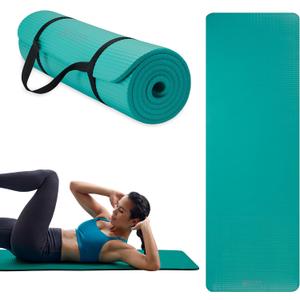 Gaiam Essentials 2/5" Thick (10mm) Yoga & Pilates, Fitness & Exercise Mat with Easy-Cinch Carrier Strap Cushion Support For Fitness and Gym Workouts (Teal)