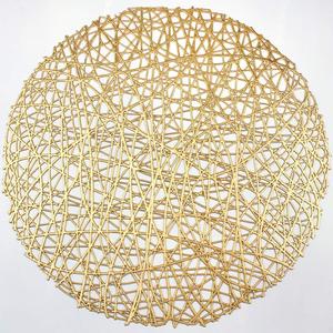 Gold Round Placemats for Dinner Table Set of 6 Metallic Hollow Out Line Circle Table Mats Vinyl Place Mats for Dinning Decor Wedding Accent Centerpiece