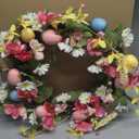 18 inch Easter Wreath Decorations for Home Easter Door Wreaths for Front Door Artificial Spring Flower Eggs Wreaths Decorations for Home Indoor Outdoor Outside Porch Wall