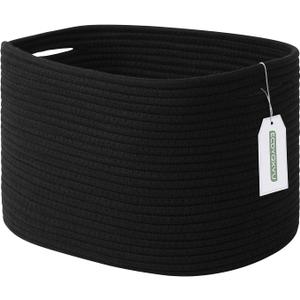 Cotton Rope Storage Basket, 15x10x9 Inches, Woven Basket for Shelves, Clothes, Toys, Towels, Books, and Laundry, Durable and Stylish, Black (1 Pack)
