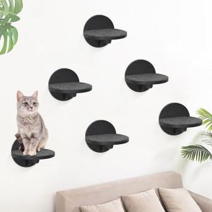 Y&ME 6-Pack Cat Climbing Shelves with Scratching Pad and Wall Mount for Cats to Sleep, Climb and Play (Black) (Black-Set of 6)