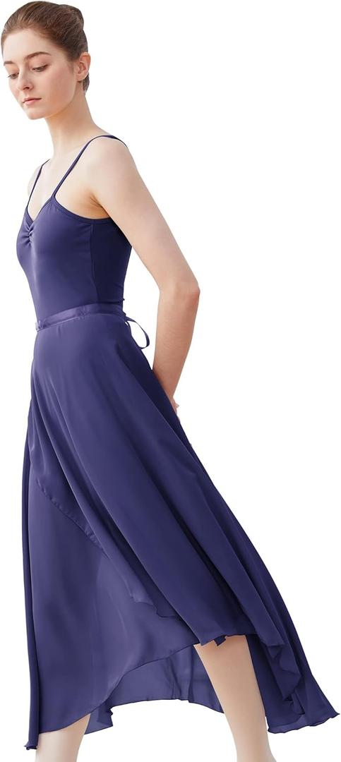 Phoeswan Dance Skirts for Women, Long Chiffon Ballet Skirt, Women's Dance Wrap Skirt with Tie (Medium, Navy Blue)