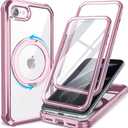 KPV for iPhone SE 2022/3rd/2020/2rd/8/7 Case,3in1/Compatible with MagSafe/with 2X Front Case Protection/Invisible Magnetic Ring Metal Stand/Shockproof Military-Grade Protection(V-Rose Gold,iPhone SE)