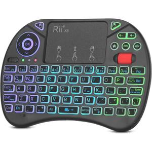 Rii X8 Mini Keyboard,Upgrade 2.4GHz Wireless and Bluetooth Keyboard with Touchpad,RGB Backlit,Rechargeable Battery for Android TV Box/Mac/PC/Nvidia Shield(2.4G+BT Version)
