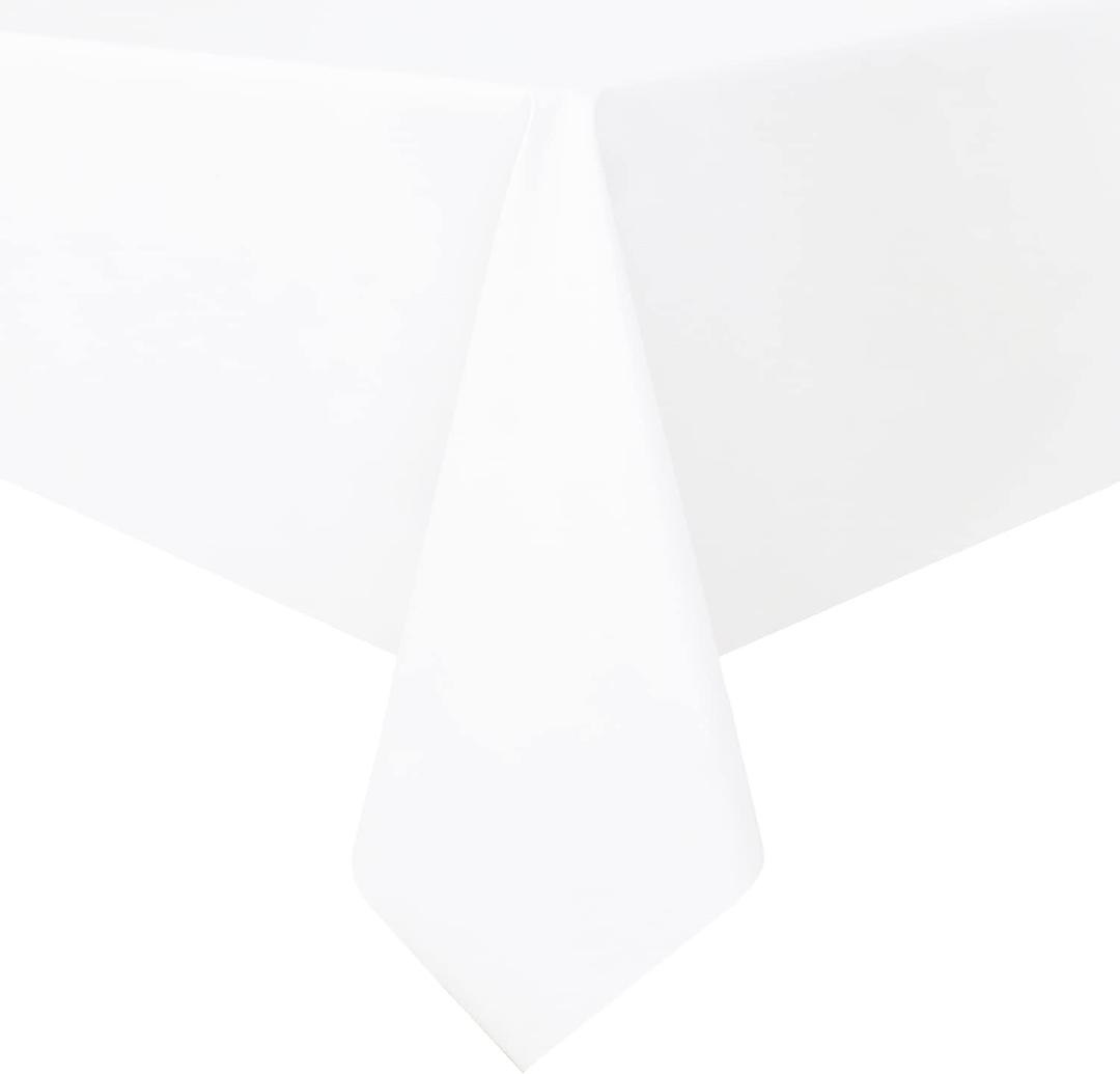 Romanstile 100% Waterproof Rectangle PVC Tablecloth, Oil Spill Proof Vinyl Table Cloth, Heavy Duty Wipe Clean Plastic Table Covers for Kitchen/Dining/Parties - 54 x 78 Inch, White