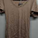 Women Short Sleeve Lace V Neck Shirts Ribbed Knit Fitted Basic Tee Tops Business Dressy Casual Summer Blouses T-Shirt, L